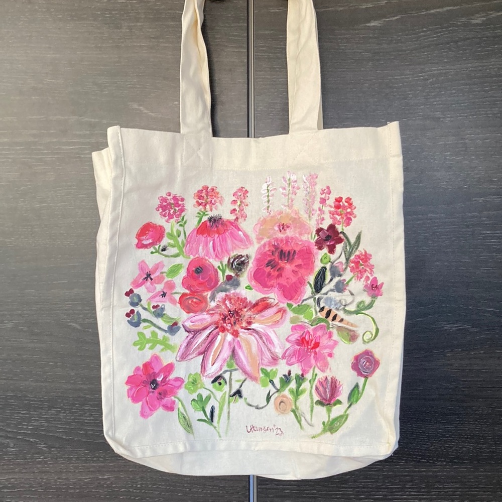 New Artisan Painted Canvas Shopper/Bag Floral Design or Potato/Onion Storage Bag